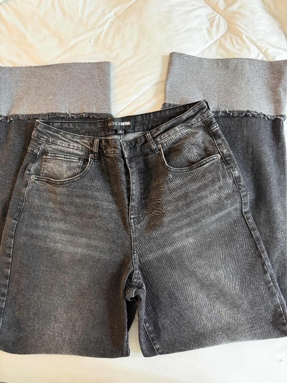 Fashion Nova All The While Cuffed Wide Leg Jeans Black Wash 11